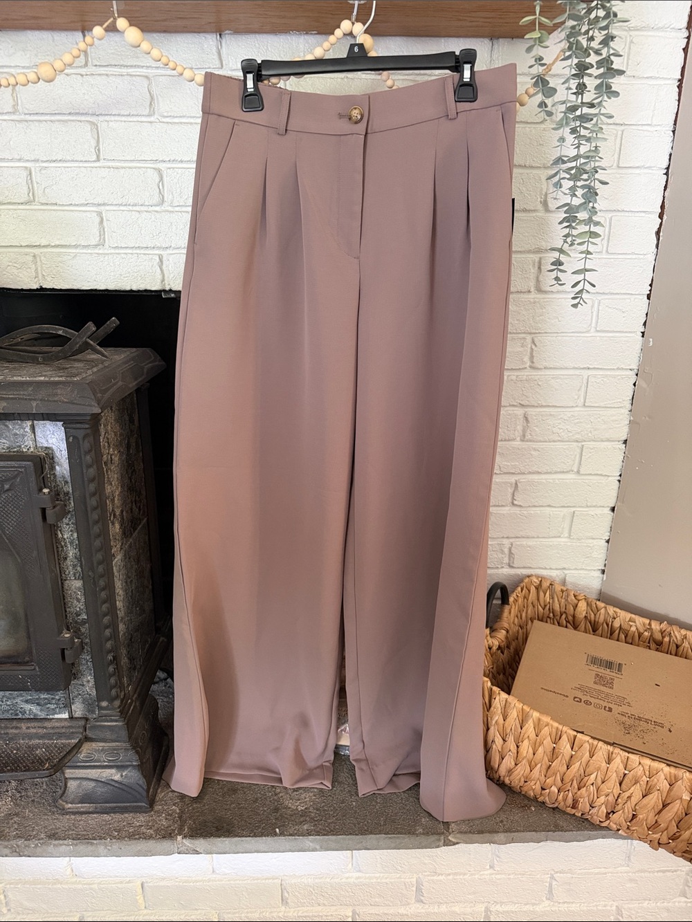 LOFT Mauve Wide-Leg Pleated Trousers